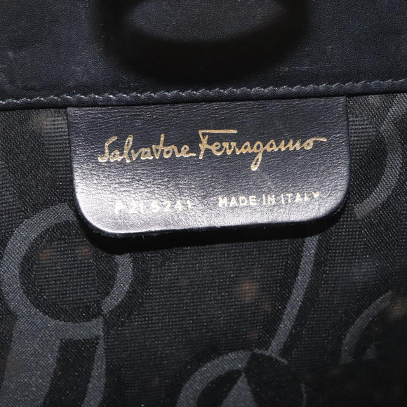 Salvatore Ferragamo Gancini Shoulder Bag Leather Black Gold Auth 181384