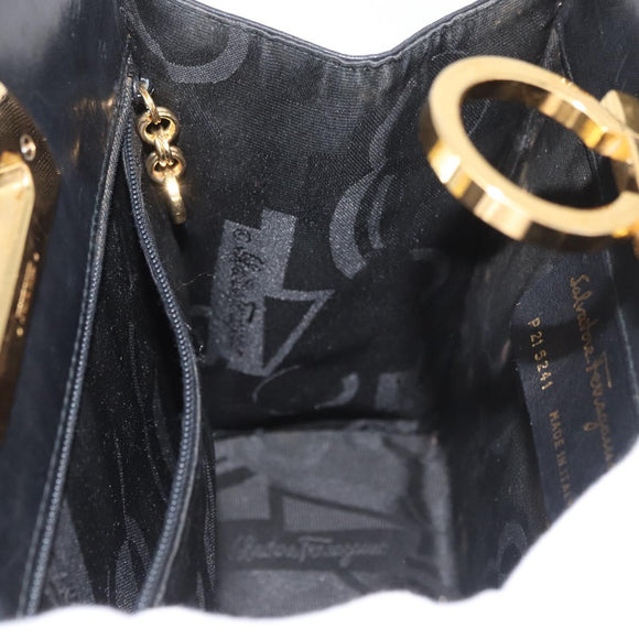 Salvatore Ferragamo Gancini Shoulder Bag Leather Black Gold Auth 181384