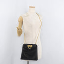 Salvatore Ferragamo Gancini Shoulder Bag Leather Black Gold Auth 181384-22
