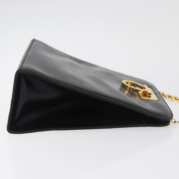Salvatore Ferragamo Gancini Shoulder Bag Leather Black Gold Auth 181384