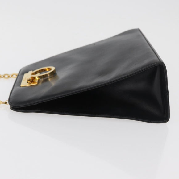 Salvatore Ferragamo Gancini Shoulder Bag Leather Black Gold Auth 181384