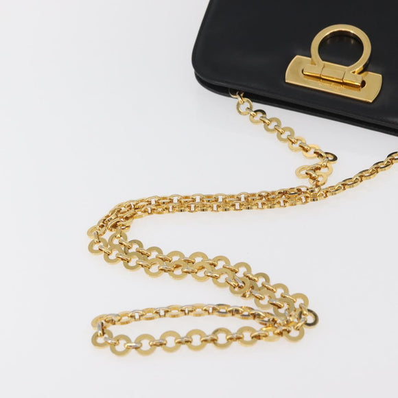 Salvatore Ferragamo Gancini Shoulder Bag Leather Black Gold Auth 181384