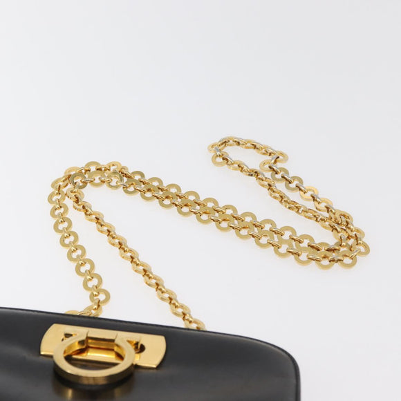 Salvatore Ferragamo Gancini Shoulder Bag Leather Black Gold Auth 181384
