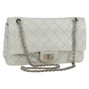 CHANEL 2.55 Chain Shoulder Bag Lamb Skin Silver CC Auth 181385SAM-1