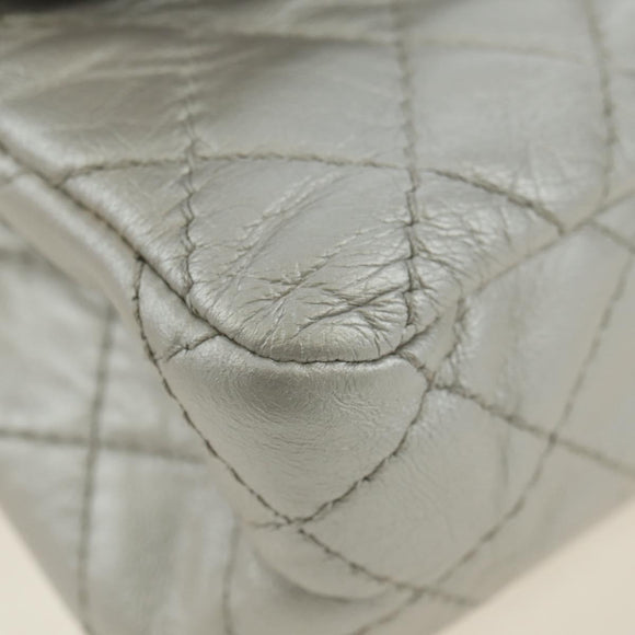 CHANEL 2.55 Chain Shoulder Bag Lamb Skin Silver CC Auth 181385SAM