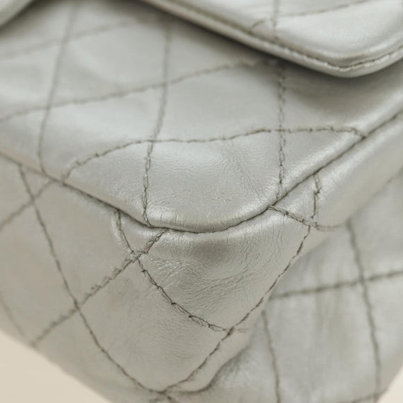 CHANEL 2.55 Chain Shoulder Bag Lamb Skin Silver CC Auth 181385SAM