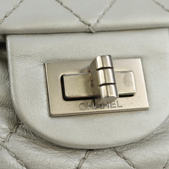 CHANEL 2.55 Chain Shoulder Bag Lamb Skin Silver CC Auth 181385SAM