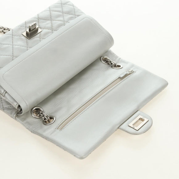 CHANEL 2.55 Chain Shoulder Bag Lamb Skin Silver CC Auth 181385SAM