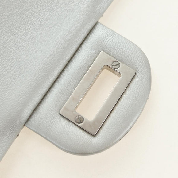 CHANEL 2.55 Chain Shoulder Bag Lamb Skin Silver CC Auth 181385SAM