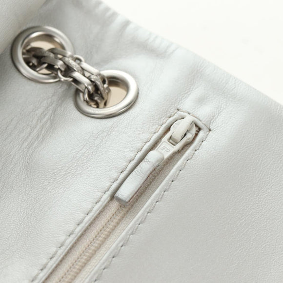 CHANEL 2.55 Chain Shoulder Bag Lamb Skin Silver CC Auth 181385SAM