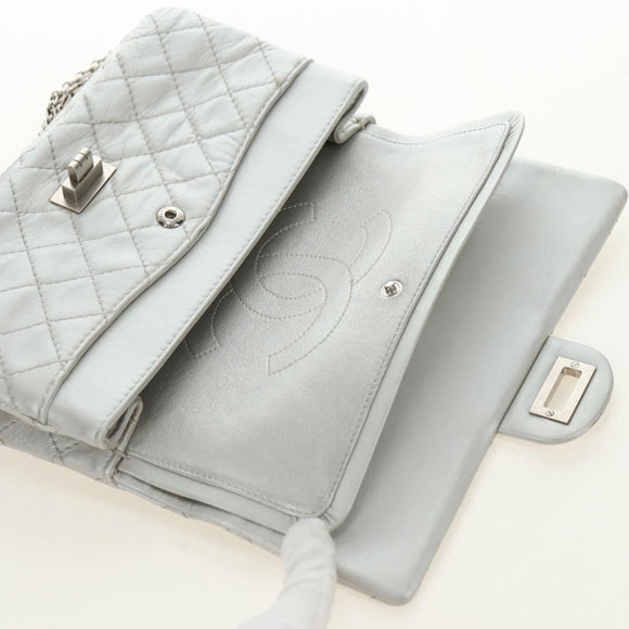 CHANEL 2.55 Chain Shoulder Bag Lamb Skin Silver CC Auth 181385SAM