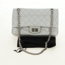 CHANEL 2.55 Chain Shoulder Bag Lamb Skin Silver CC Auth 181385SAM-12