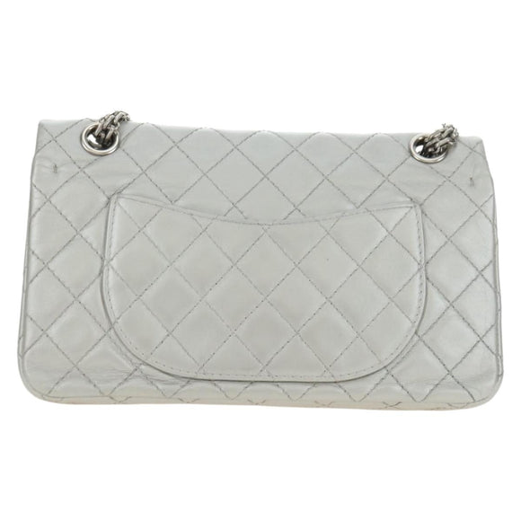 CHANEL 2.55 Chain Shoulder Bag Lamb Skin Silver CC Auth 181385SAM