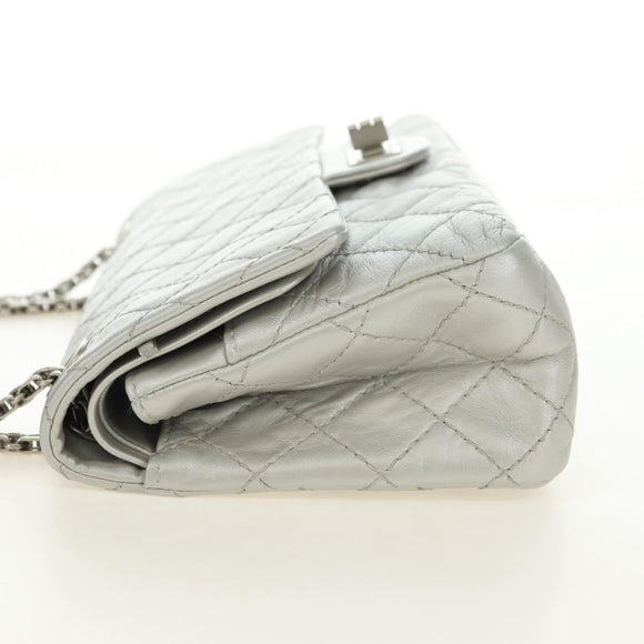 CHANEL 2.55 Chain Shoulder Bag Lamb Skin Silver CC Auth 181385SAM