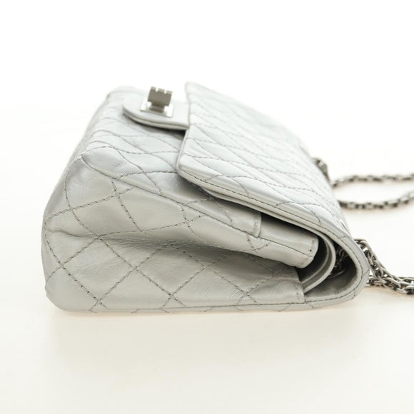 CHANEL 2.55 Chain Shoulder Bag Lamb Skin Silver CC Auth 181385SAM
