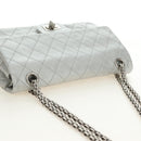 CHANEL 2.55 Chain Shoulder Bag Lamb Skin Silver CC Auth 181385SAM-6