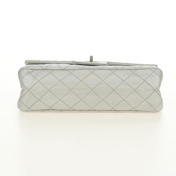 CHANEL 2.55 Chain Shoulder Bag Lamb Skin Silver CC Auth 181385SAM