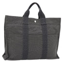 HERMES Her Line MM Handtasche Canvas Grau Silber Auth 181392-1