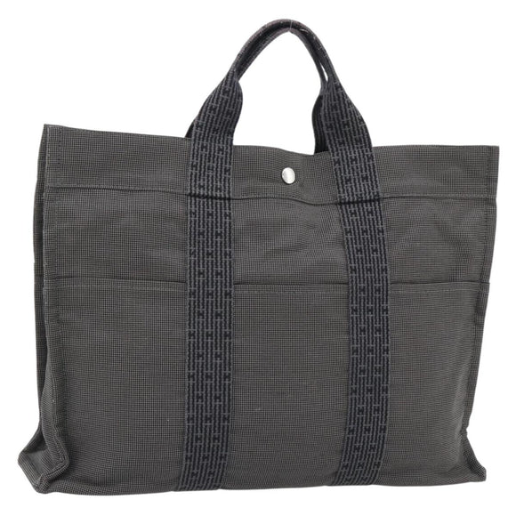 HERMES Her Line MM Handtasche Canvas Grau Silber Auth 181392