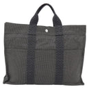 HERMES Her Line MM Handtasche Canvas Grau Silber Auth 181392-13