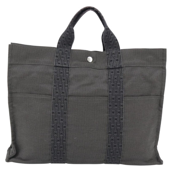 HERMES Her Line MM Handtasche Canvas Grau Silber Auth 181392