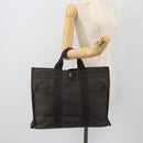 HERMES Her Line MM Handtasche Canvas Grau Silber Auth 181392-20