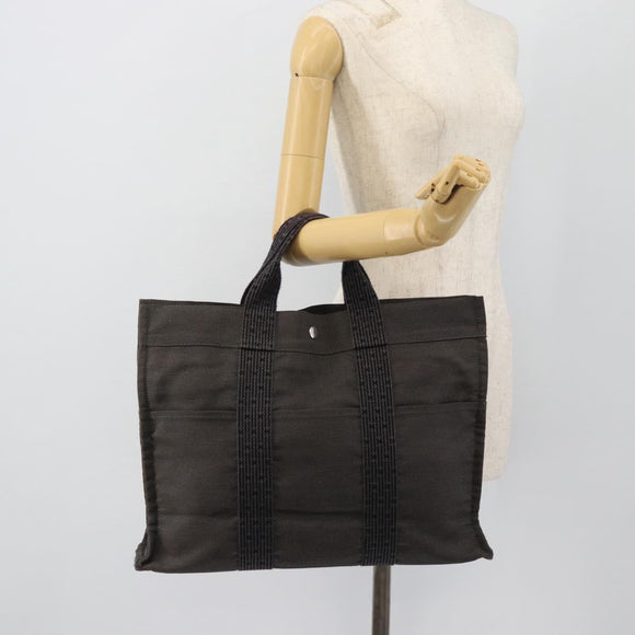 HERMES Her Line MM Handtasche Canvas Grau Silber Auth 181392