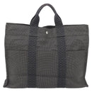 HERMES Her Line MM Handtasche Canvas Grau Silber Auth 181392-2
