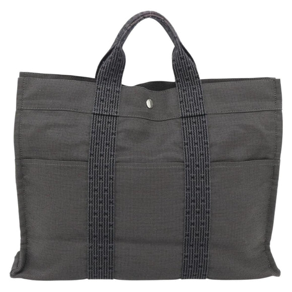 HERMES Her Line MM Handtasche Canvas Grau Silber Auth 181392