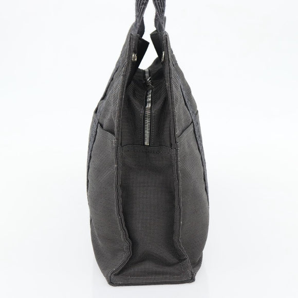 HERMES Her Line MM Handtasche Canvas Grau Silber Auth 181392