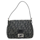 FENDI Zucchino Canvas Mamma Baguette Shoulder Bag Gray Silver Auth 181399V-13