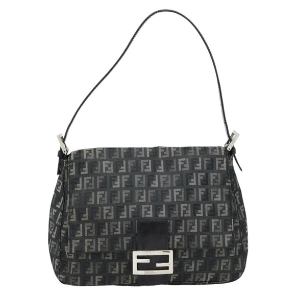 FENDI Zucchino Canvas Mamma Baguette Shoulder Bag Gray Silver Auth 181399V
