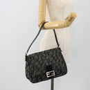 FENDI Zucchino Canvas Mamma Baguette Shoulder Bag Gray Silver Auth 181399V-23