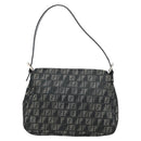 FENDI Zucchino Canvas Mamma Baguette Shoulder Bag Gray Silver Auth 181399V-2