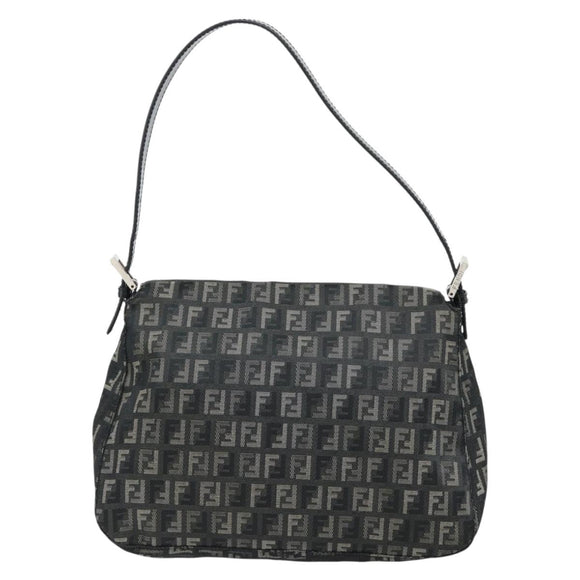 FENDI Zucchino Canvas Mamma Baguette Shoulder Bag Gray Silver Auth 181399V