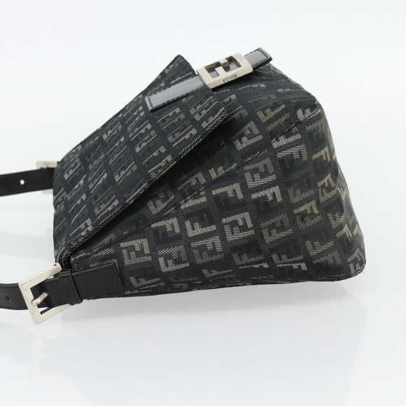 FENDI Zucchino Canvas Mamma Baguette Shoulder Bag Gray Silver Auth 181399V