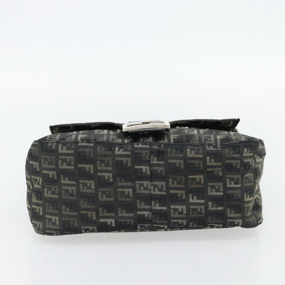 FENDI Zucchino Canvas Mamma Baguette Shoulder Bag Gray Silver Auth 181399V