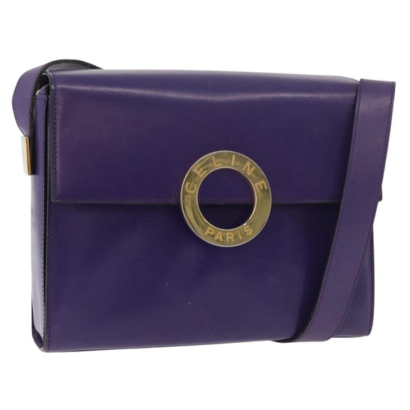 CELINE Circle Shoulder Bag Leather Purple Gold Auth 181402A