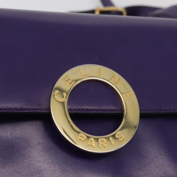 CELINE Circle Shoulder Bag Leather Purple Gold Auth 181402A