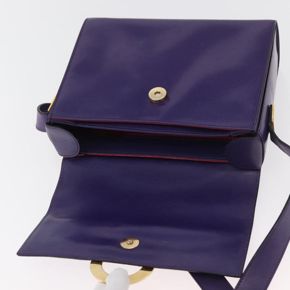 CELINE Circle Shoulder Bag Leather Purple Gold Auth 181402A