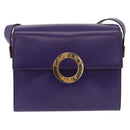 CELINE Circle Shoulder Bag Leather Purple Gold Auth 181402A-2