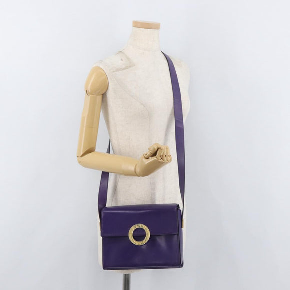 CELINE Circle Shoulder Bag Leather Purple Gold Auth 181402A