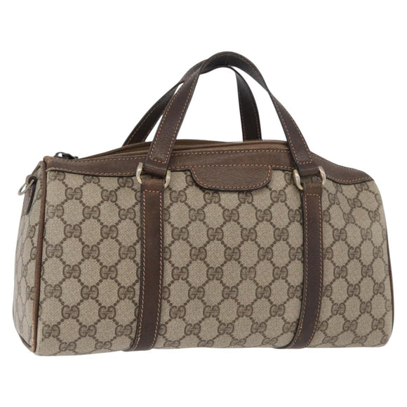 GUCCI GG Supreme Boston Tas PVC Beige Goud Auth 181404