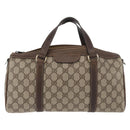 GUCCI GG Supreme Boston Tas PVC Beige Goud Auth 181404-13