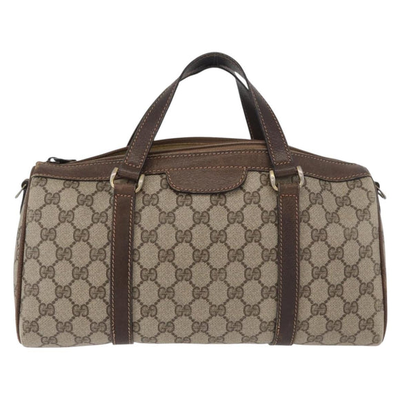 GUCCI GG Supreme Boston Tas PVC Beige Goud Auth 181404