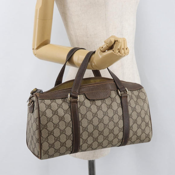 GUCCI GG Supreme Boston Tas PVC Beige Goud Auth 181404