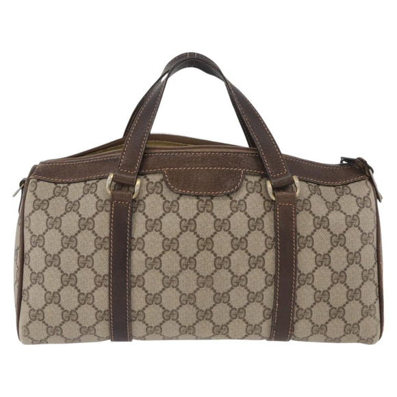 GUCCI GG Supreme Boston Tas PVC Beige Goud Auth 181404