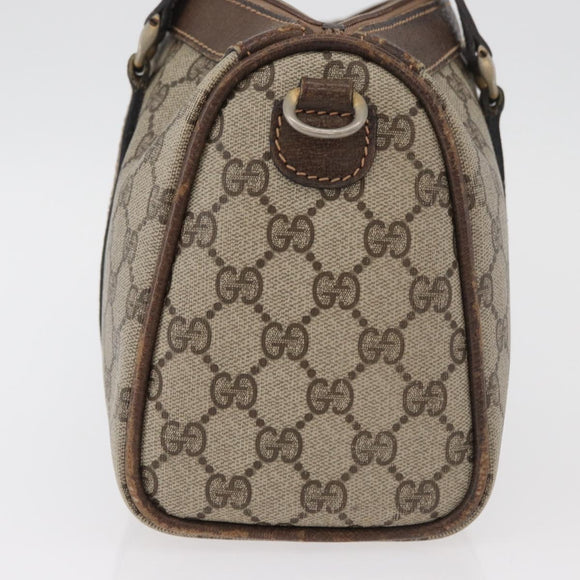 GUCCI GG Supreme Boston Tas PVC Beige Goud Auth 181404
