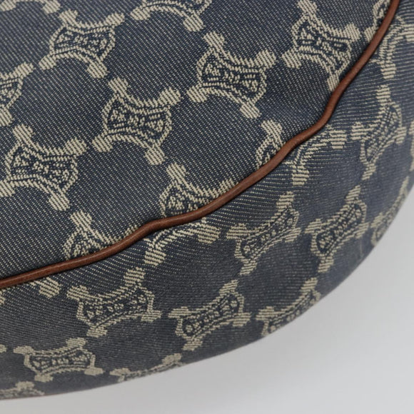CELINE Paris Macadam Canvas Shoulder Bag Denim Navy Gold Auth 181409A