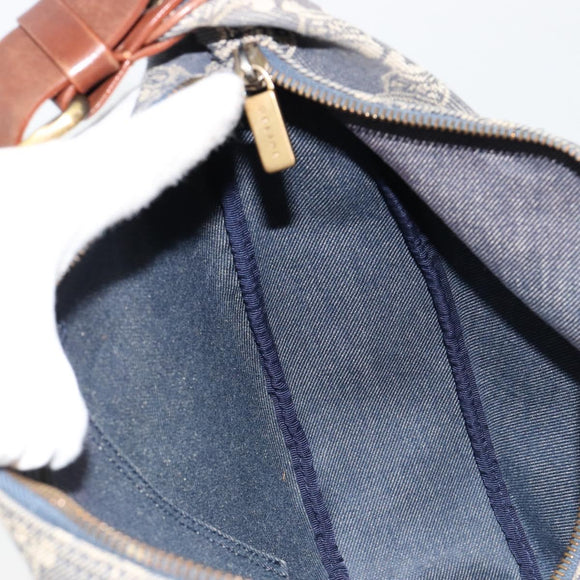 CELINE Paris Macadam Canvas Shoulder Bag Denim Navy Gold Auth 181409A